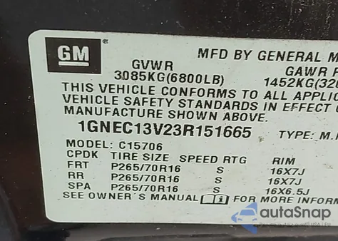 2003 Chevrolet Tahoe Ls z USA, uszkodzony, nr VIN 1GNEC13V23R151665